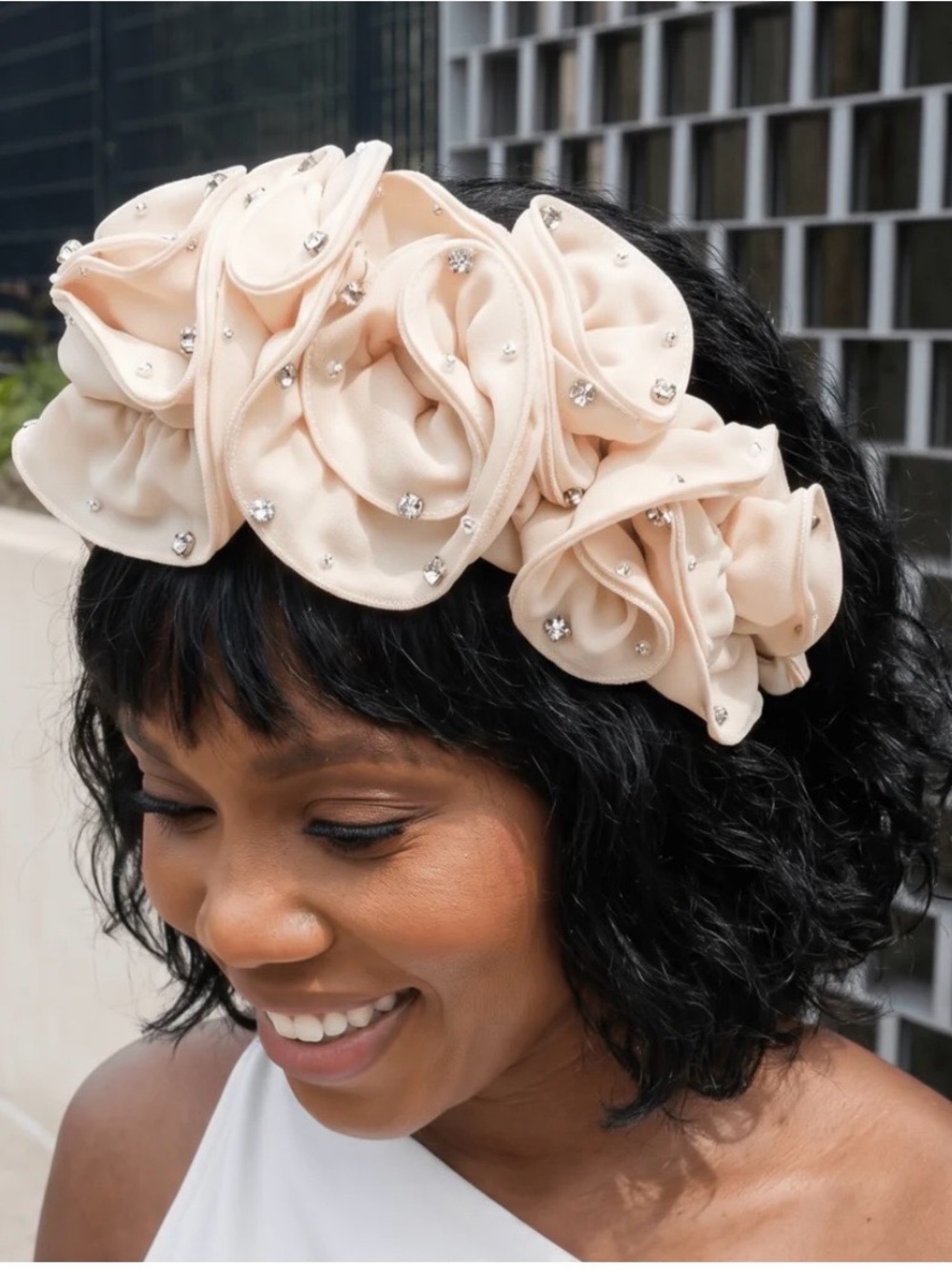 Sassy Jones Elegant Cream Floral Headband with Crystal Accents